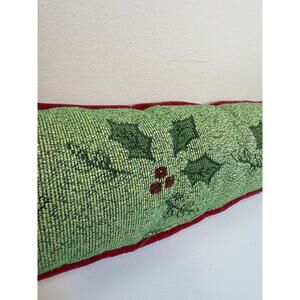 Green & Cranberry Red Mistletoe Festive Decorative Bolster Pillow 35" x 5" NWOT